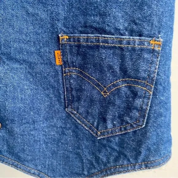 Vintage Levi’s 70s Fleece Lined Button Up Orange Tab Denim Vest - Picture 4 of 7